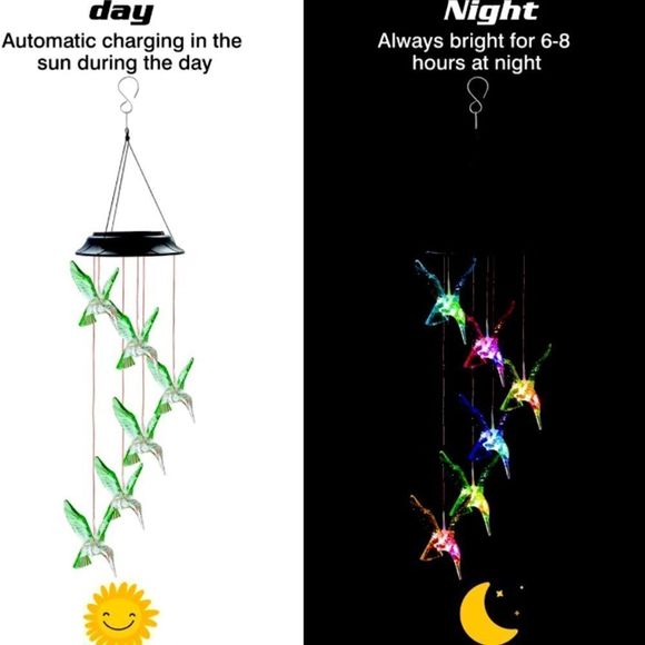 Solar Wind Chime Night Light Hummingbird - Picture 7 of 8